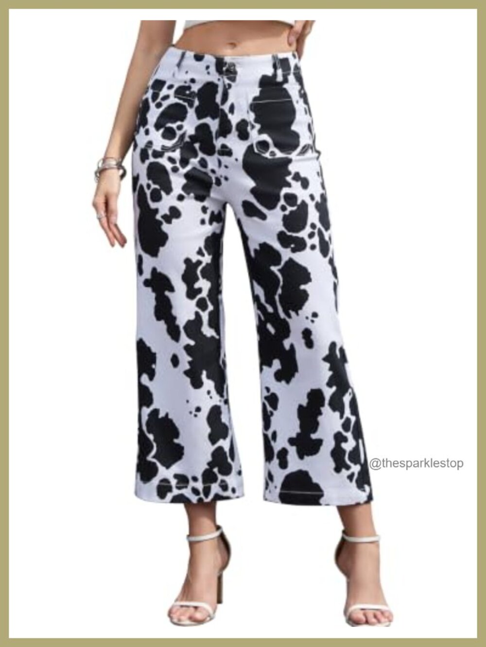Women's Cropped Straight Leg Jeans Cow Print Western Rodeo